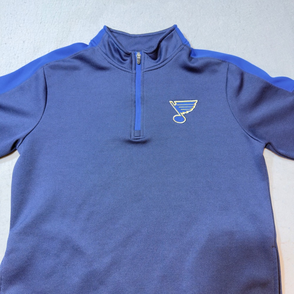 NHL St. Louis Blues Pullover Medium Navy Blue Excellent‎ Quarter Zip Logo Mens